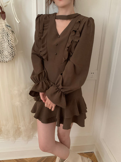 不規則荷葉邊連身裙