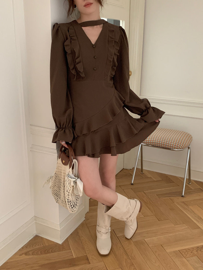 不規則荷葉邊連身裙