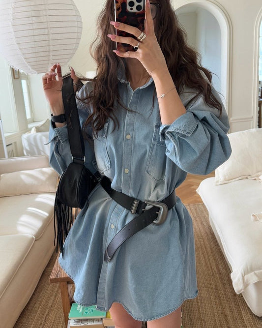 復古水洗牛仔恤衫裙