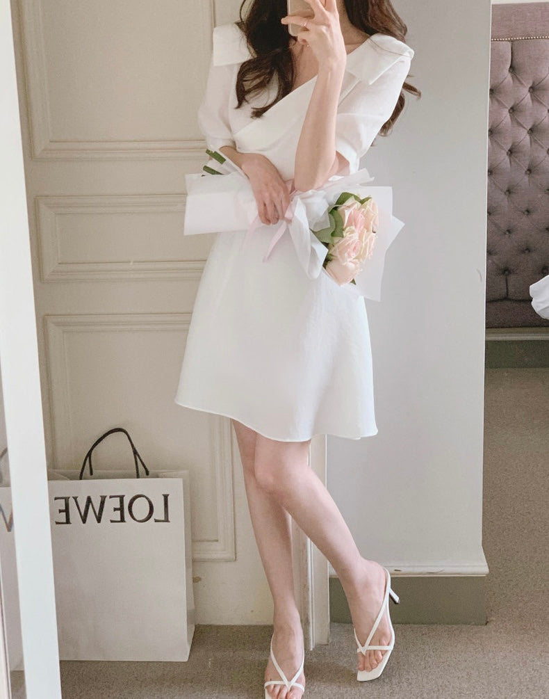 翻領收腰A字連身裙