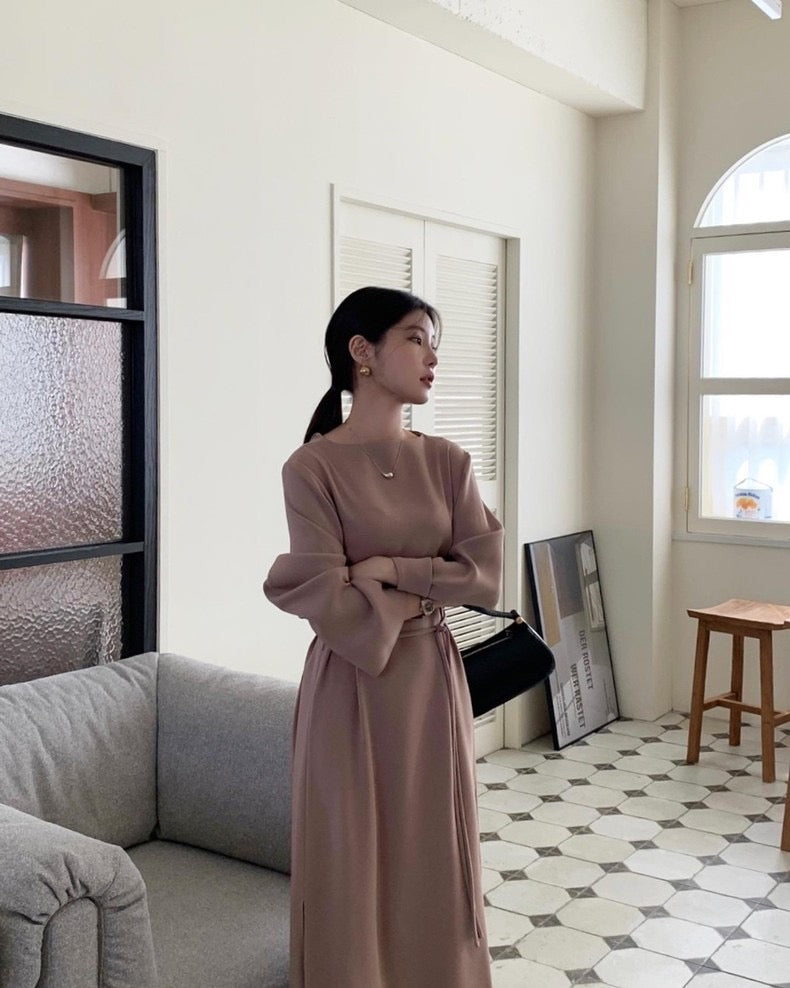 氣質V領系帶連身裙