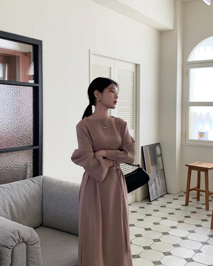 氣質V領系帶連身裙