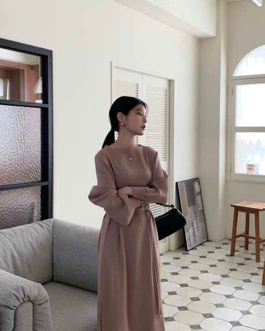 氣質V領系帶連身裙