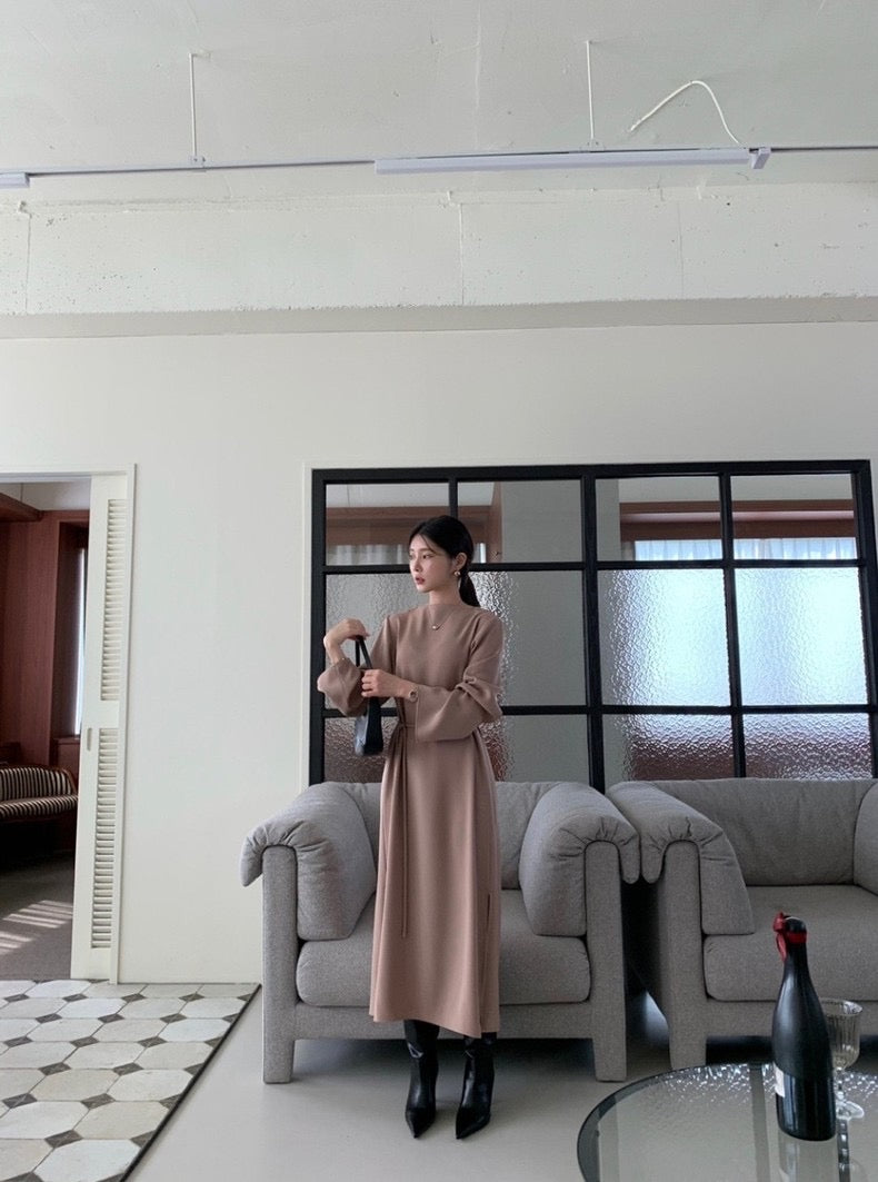 氣質V領系帶連身裙