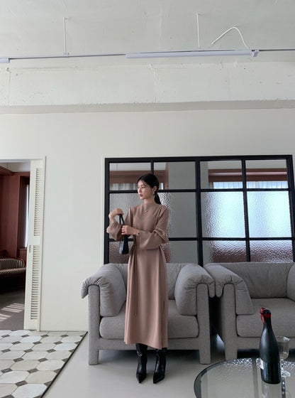 氣質V領系帶連身裙