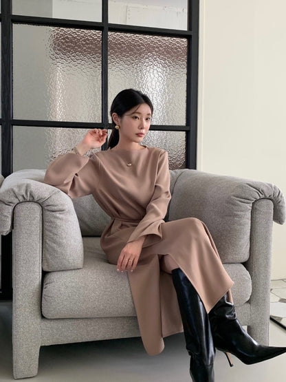 氣質V領系帶連身裙