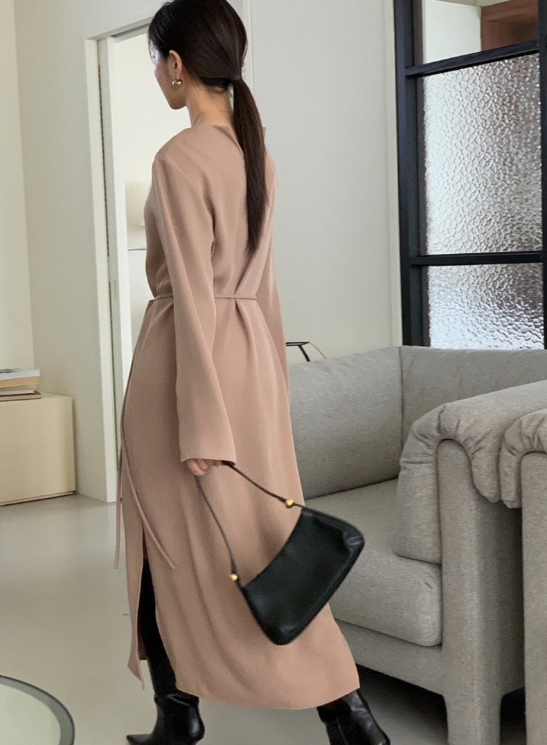 氣質V領系帶連身裙