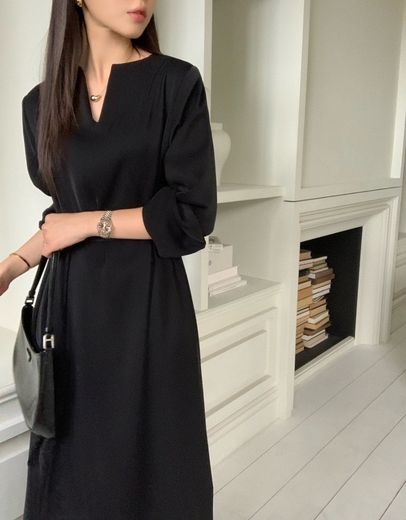 氣質V領系帶連身裙