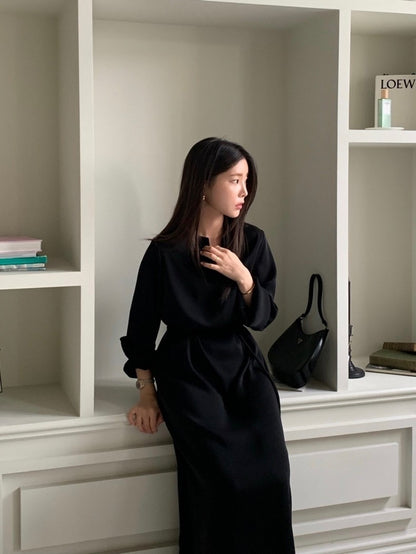 氣質V領系帶連身裙