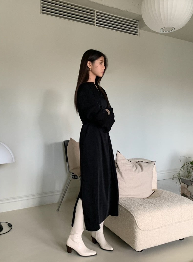 氣質V領系帶連身裙