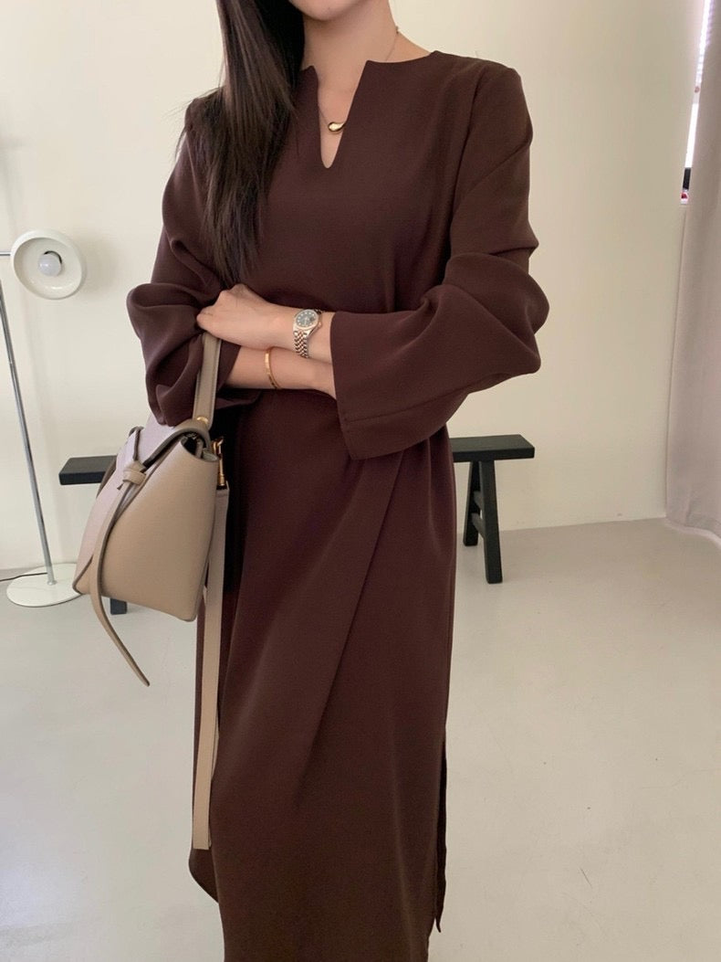 氣質V領系帶連身裙