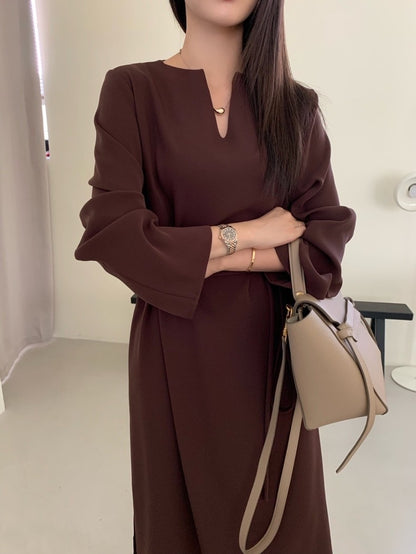 氣質V領系帶連身裙