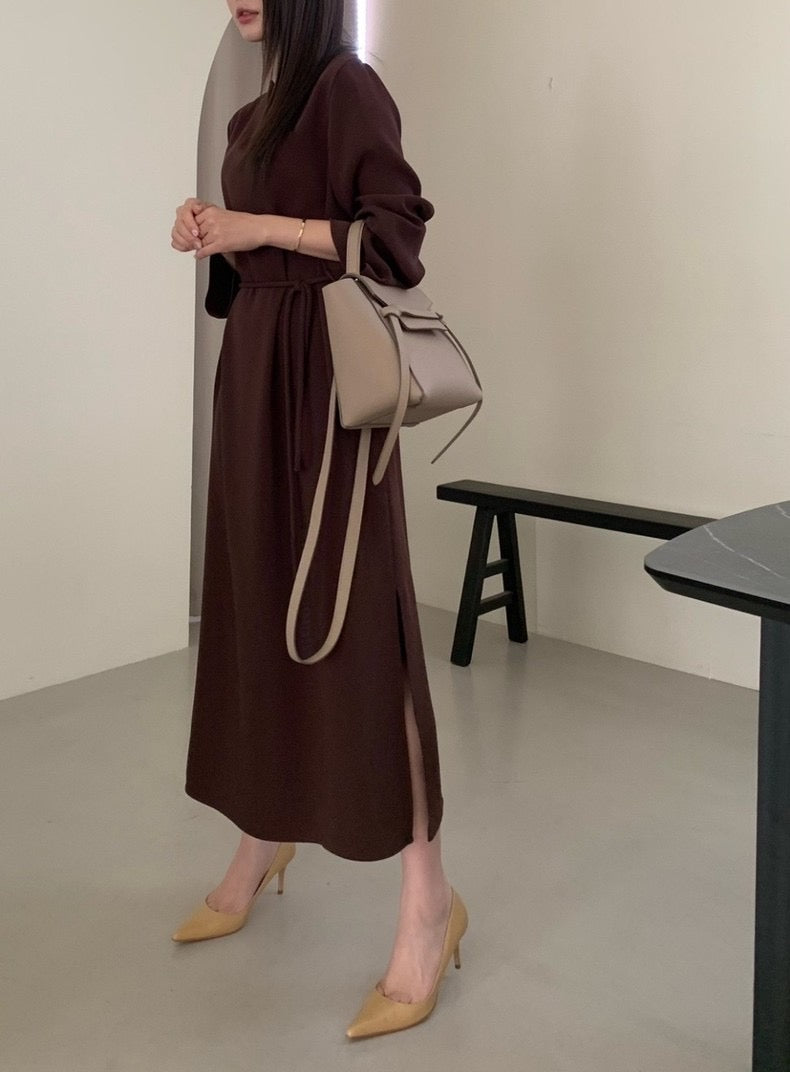 氣質V領系帶連身裙
