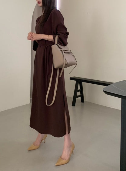 氣質V領系帶連身裙