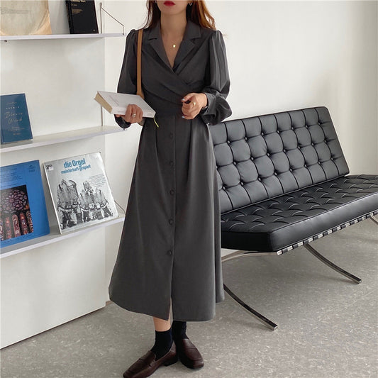 スーツ襟タイ結びツイストワンピース