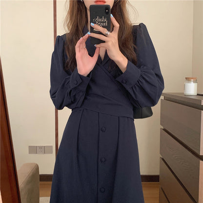 スーツ襟タイ結びツイストワンピース