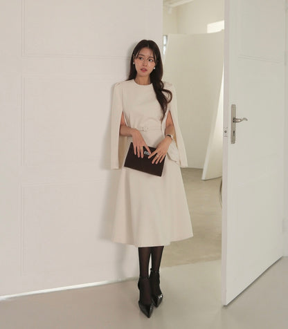 法式斗篷毛呢連身裙