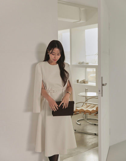 法式斗篷毛呢連身裙