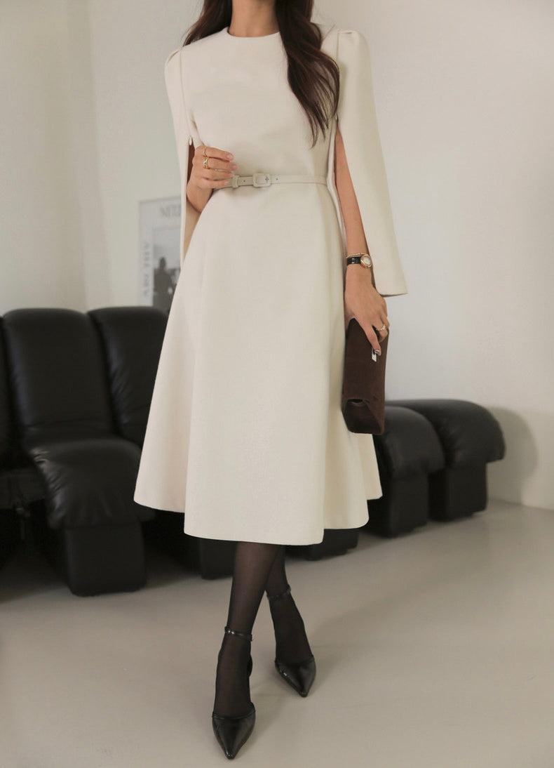 法式斗篷毛呢連身裙
