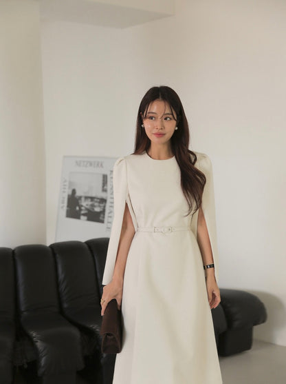 法式斗篷毛呢連身裙