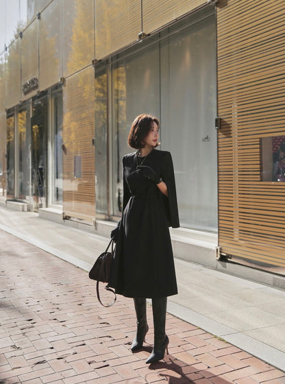 法式斗篷毛呢連身裙