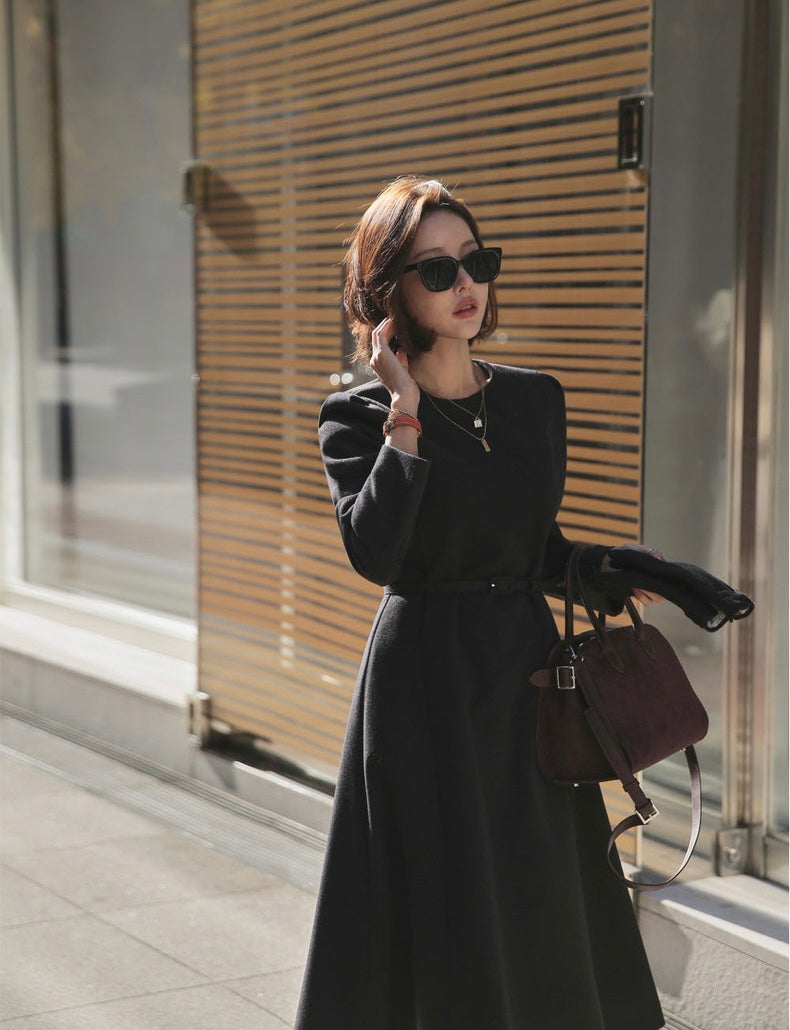 法式斗篷毛呢連身裙