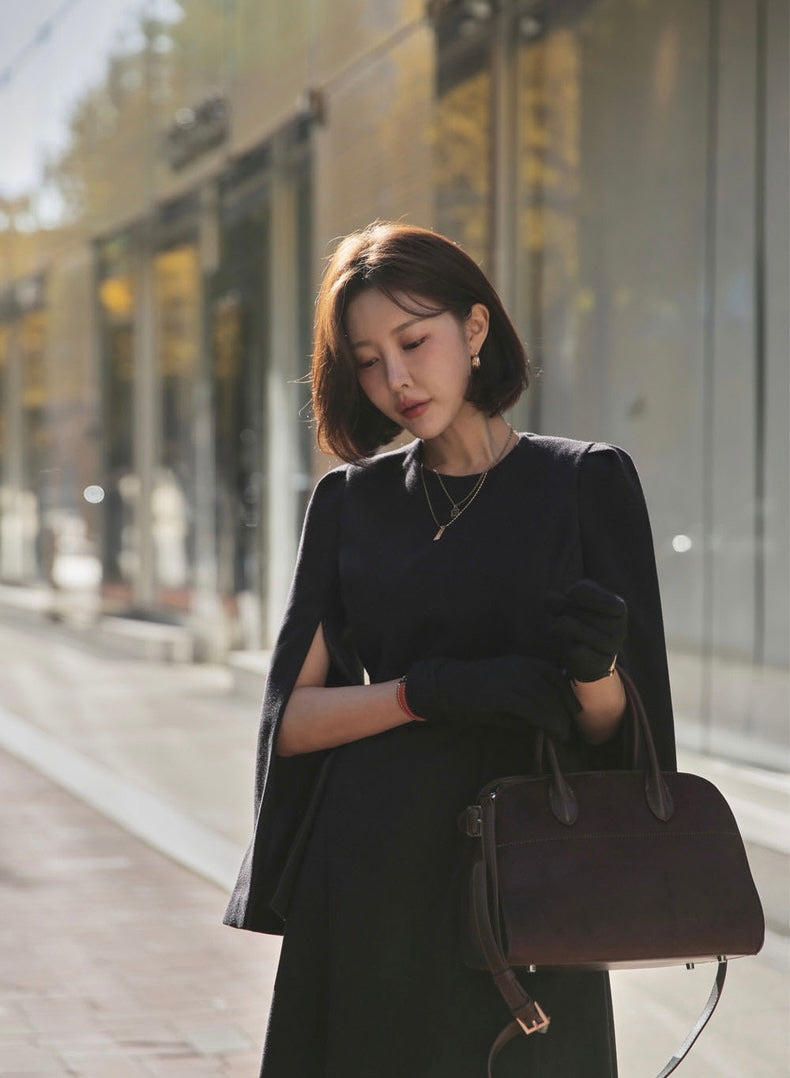 法式斗篷毛呢連身裙