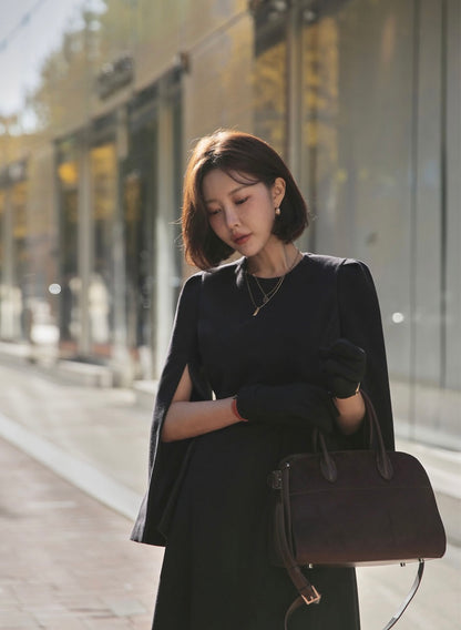 法式斗篷毛呢連身裙