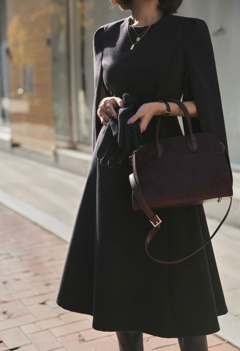 法式斗篷毛呢連身裙