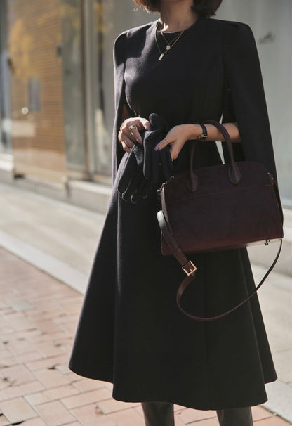 法式斗篷毛呢連身裙