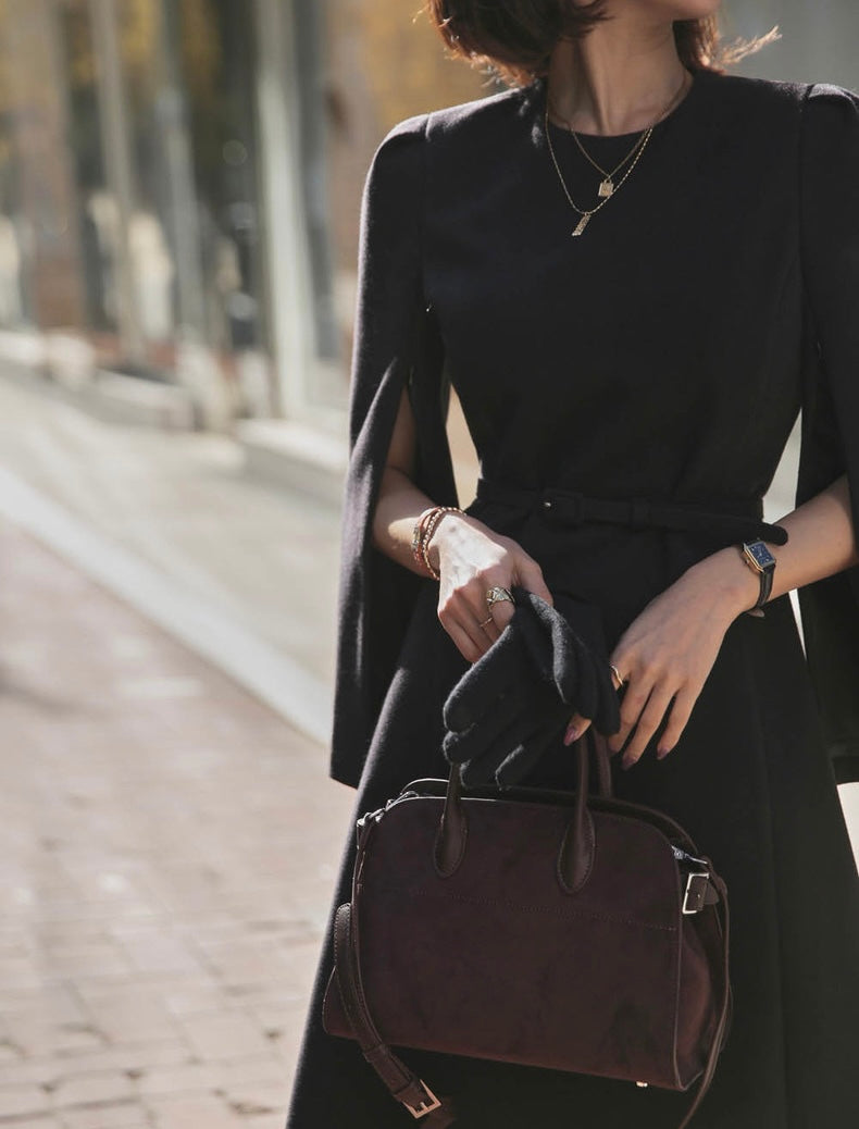 法式斗篷毛呢連身裙