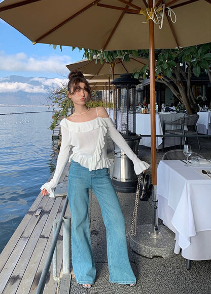 Off-shoulder Ruffle Flare Sleeve Blouse