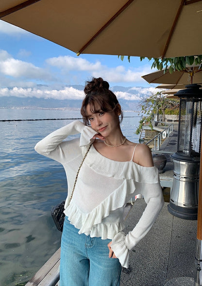 Off-shoulder Ruffle Flare Sleeve Blouse