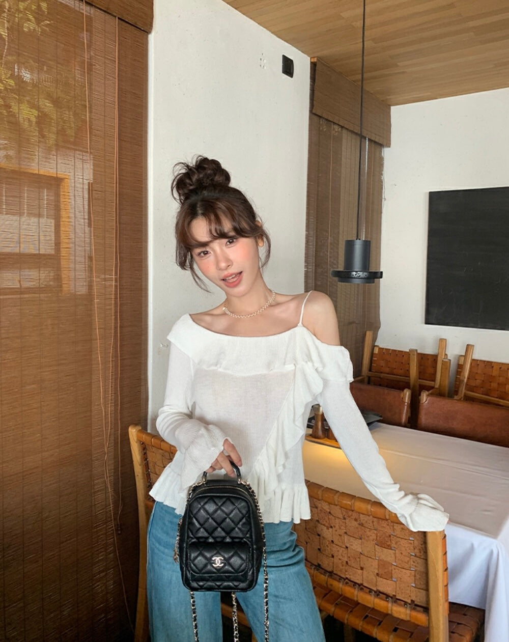 Off-shoulder Ruffle Flare Sleeve Blouse