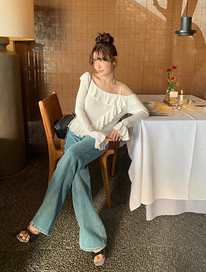 Off-shoulder Ruffle Flare Sleeve Blouse