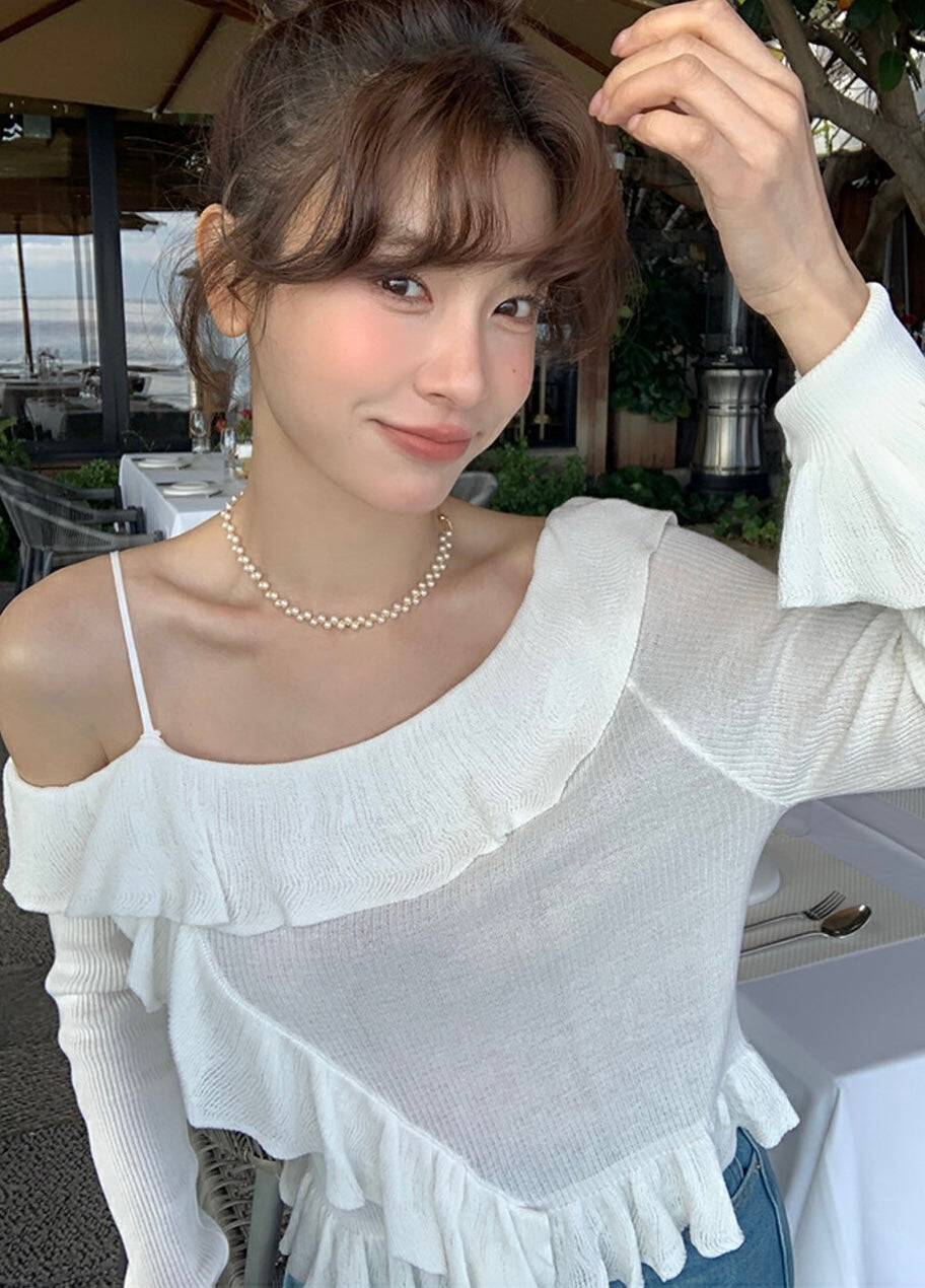 Off-shoulder Ruffle Flare Sleeve Blouse