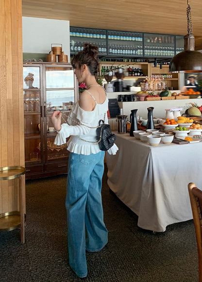 Off-shoulder Ruffle Flare Sleeve Blouse