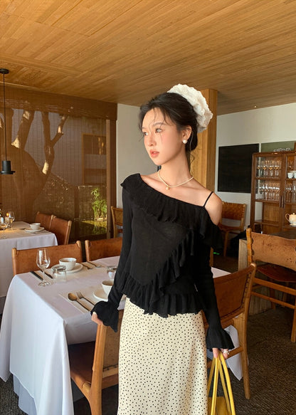 Off-shoulder Ruffle Flare Sleeve Blouse