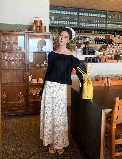 Off-shoulder Ruffle Flare Sleeve Blouse