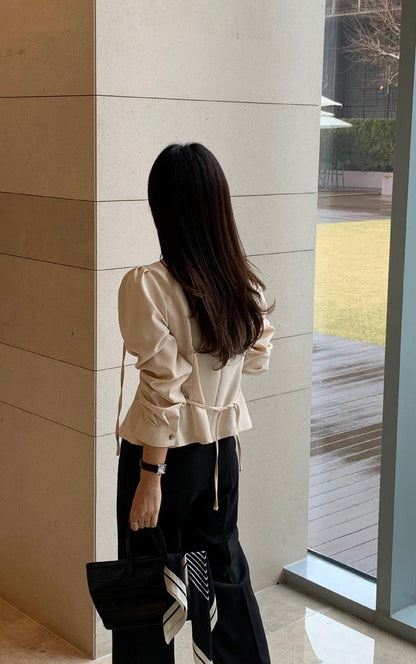 V領收腰單排扣恤衫