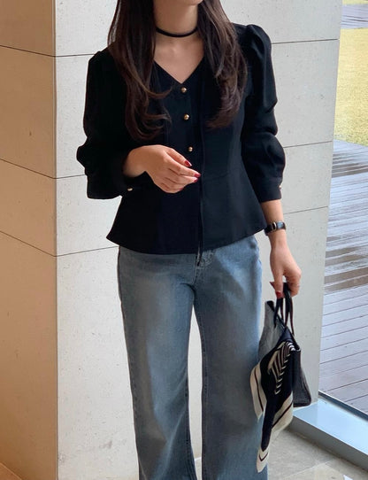 V領收腰單排扣恤衫