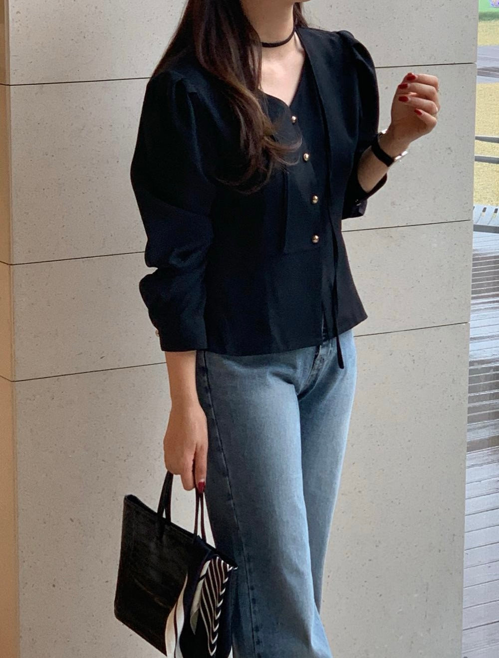 V領收腰單排扣恤衫