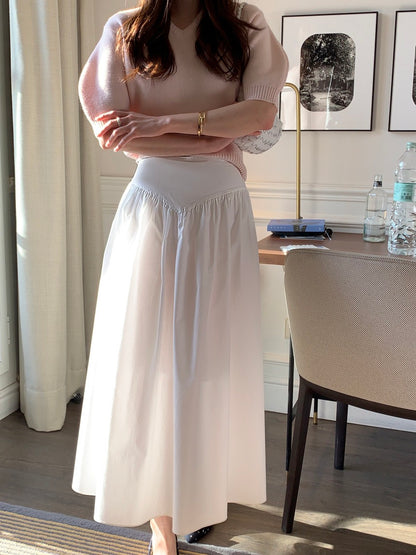 高腰褶皺顯瘦半身裙