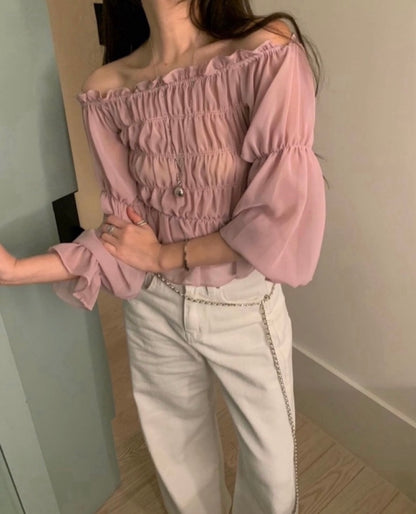 一字領雪紡恤衫