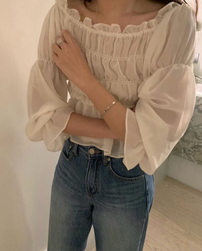 一字領雪紡恤衫