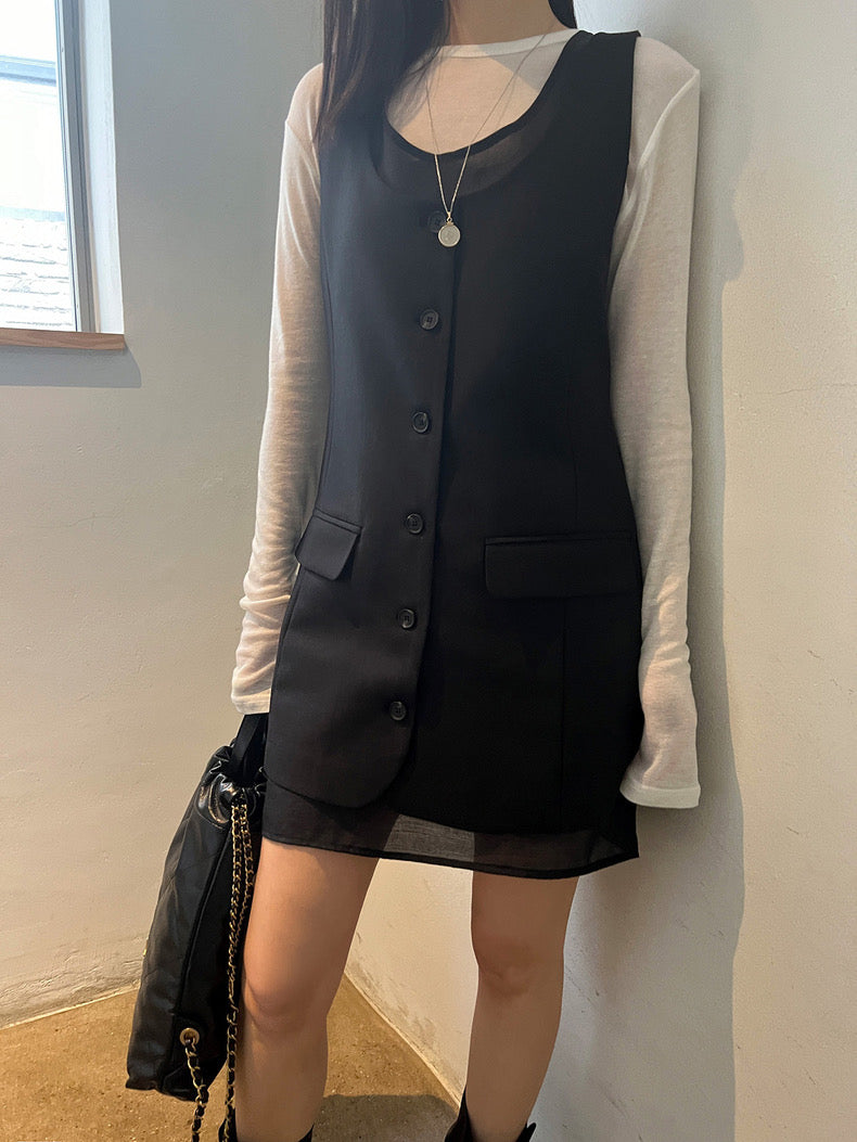 方領スーツベストワンピース+チュールインナースカートセット