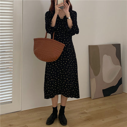 V-neck Color-block Heart Print Waist-cinching Dress