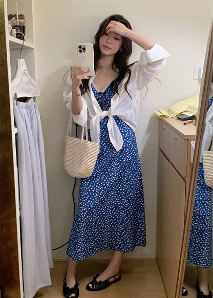 Blue Floral Spaghetti Strap Dress