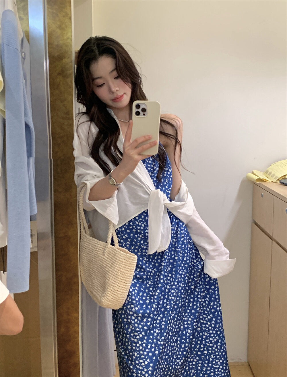 Blue Floral Spaghetti Strap Dress