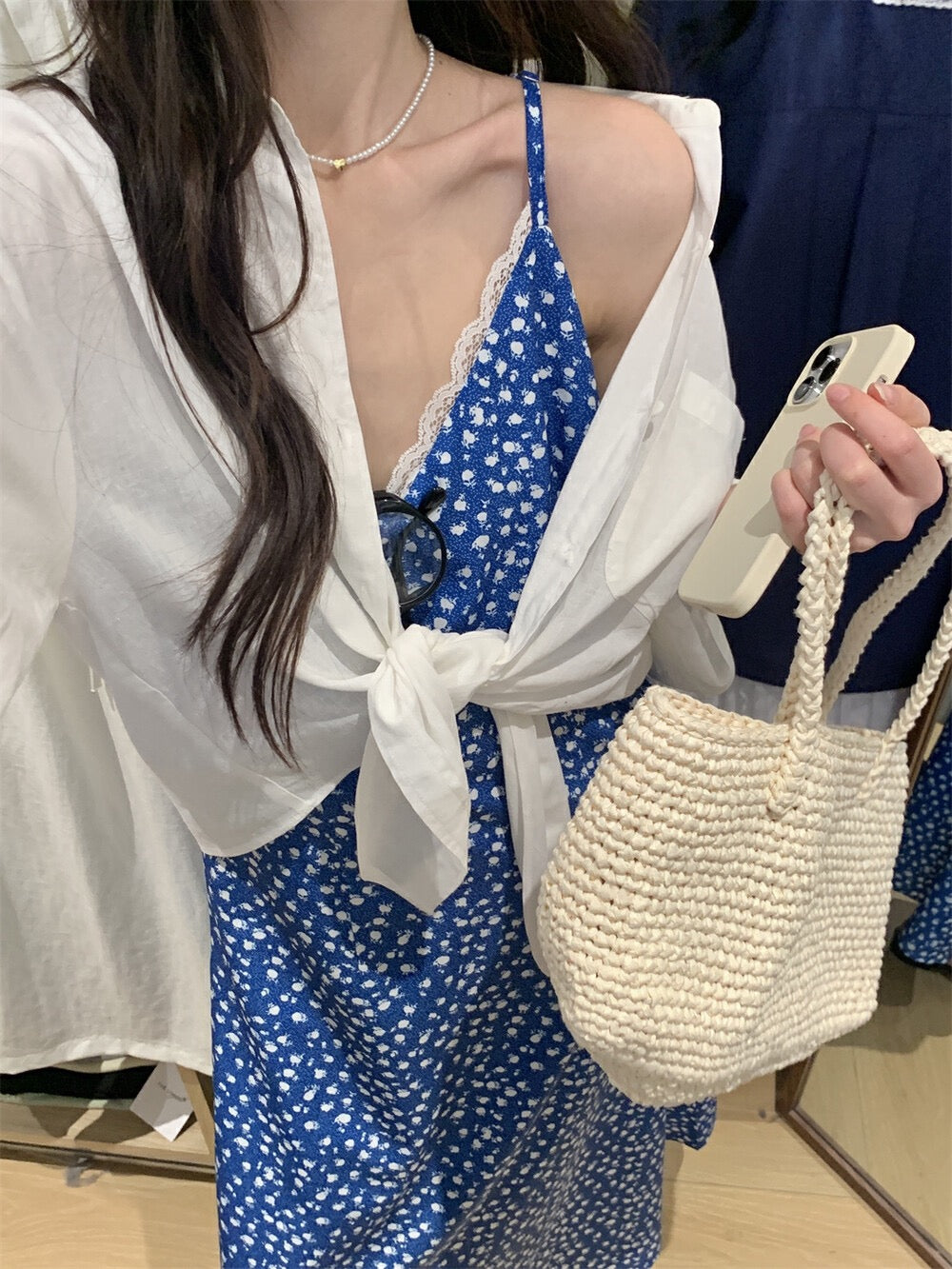 Blue Floral Spaghetti Strap Dress